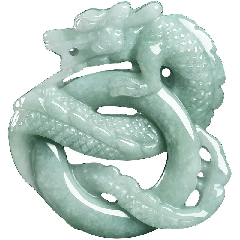 Authentic natural A-grade jade blue water dragon brand atmospheric Xiao Long pendant ice jade men's and women's pendants