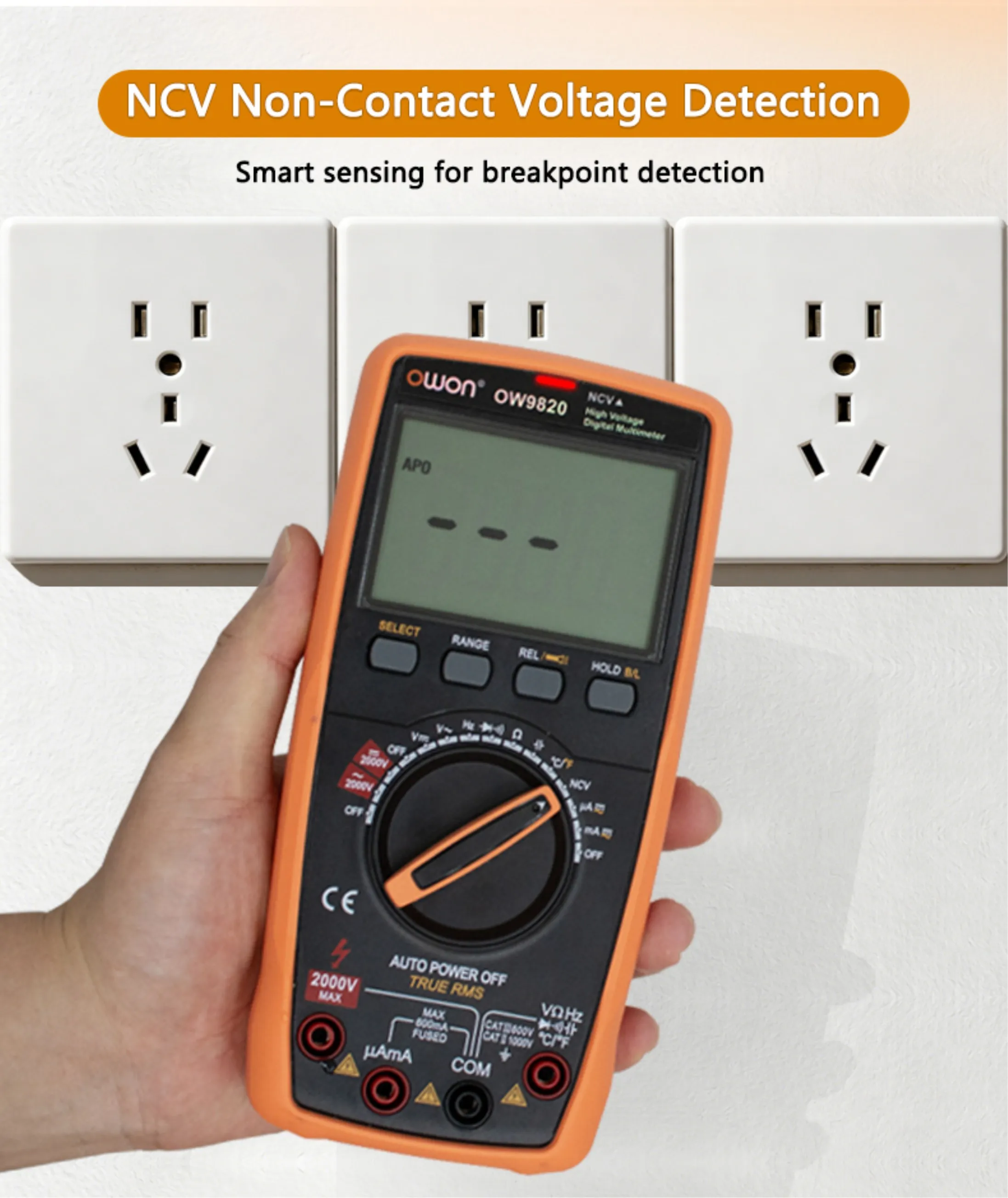  Owon OW9800 Series NCV High Voltage Multimeter 6000 Count, DCV 600mV - 2500V Photovoltaic Energy Storage Industrial Multimeter