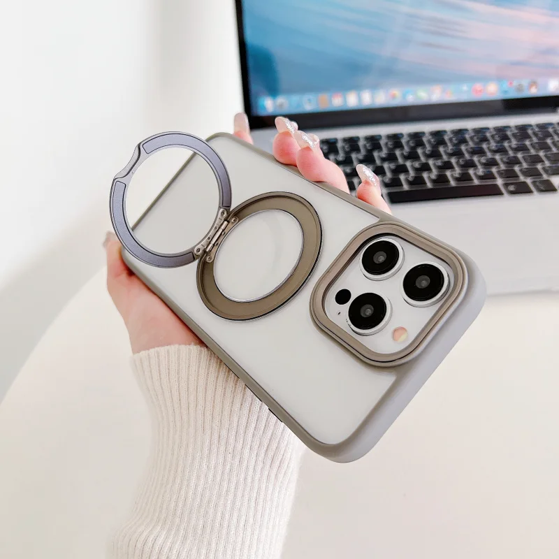 

Highly transparent invisible rotating stand phone case for 16 ProMax 15 14 13 12 11 Plus, fully wrapped with anti drop magnetic