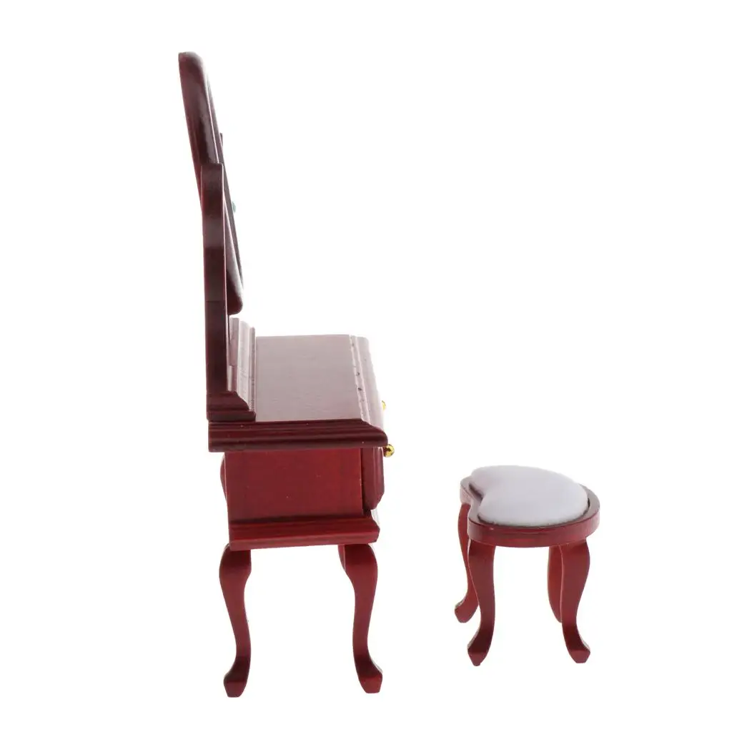 Wooden Dollhouse Dressing Table Miniature Bedroom Furniture Set Accessories for 1 12 Scale Dollhouse Decor