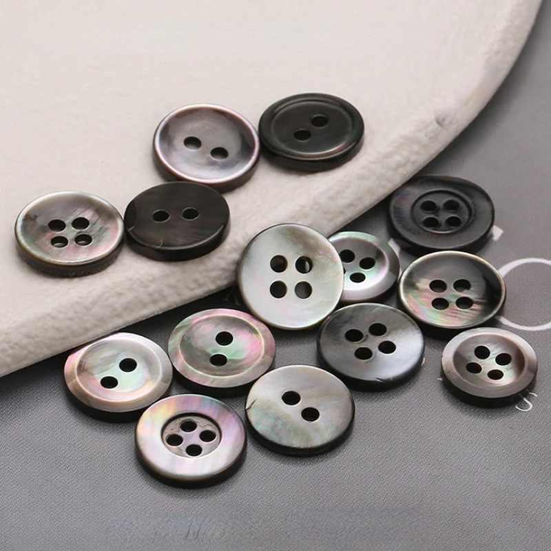 10pcs 10/11.5mm Natural Shell Sewing Buttons Black Mother of Pearl Round Shell Thin Edge Button For DIY Shirt Cuff Accessories