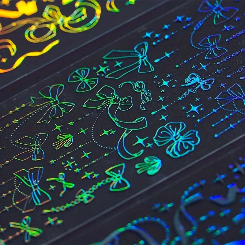 4 Sheets Light Years Away Laser Chain PET Stickers for Scrapbooking DIY Decorative Material Collage Journaling