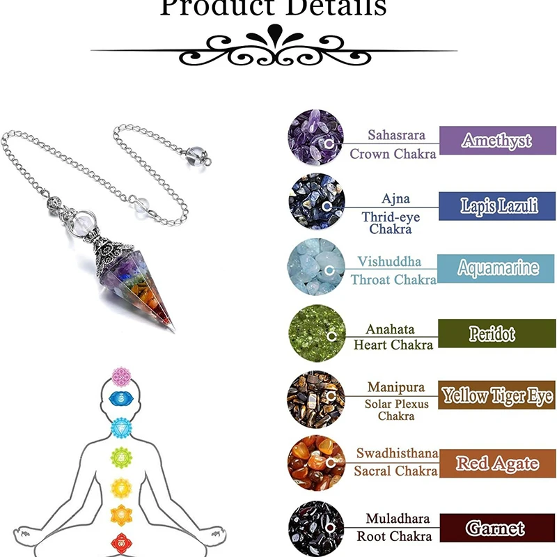 Natural 7 Chakra Healing Crystals Pendulum For Dowsing Divination Quartz Stone Pendulums Antique Reiki Pendant Jewelry