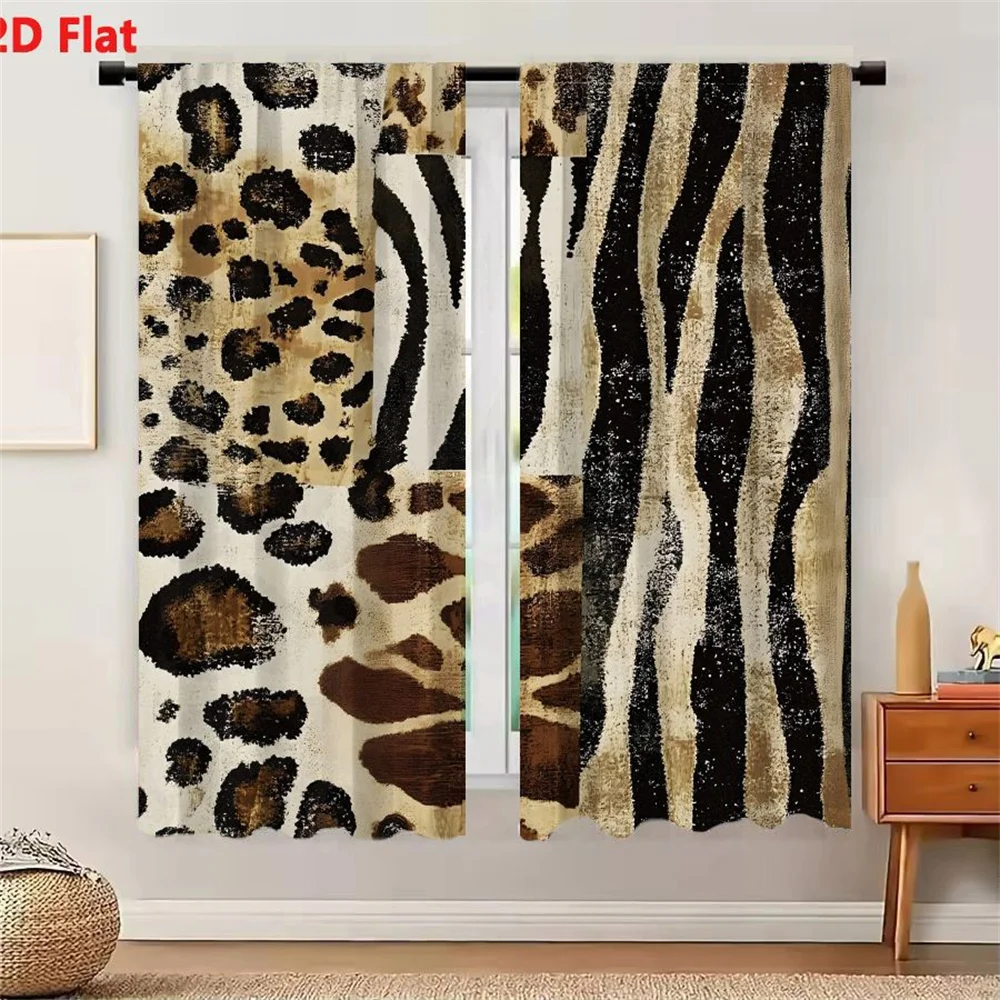 2Pcs Curtains Textured Animal Print Patchwork Fabric With Leopard Giraffe And Zebra Patterns In Earth Tones Window Drapes for Be