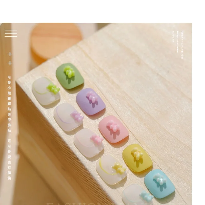 30 teile/beutel Kawaii Mini Bär Bogen 3D Nette Nail art Dekorationen Macaron Matte Bären Nägel Charms Designs DIY Harz Nagel zubehör – Detail 6