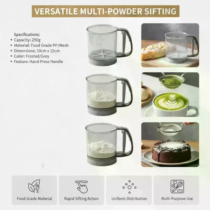 Handheld Semiautomatic Double Flour Sifter Baking Special Ultra Fine Filter Sieve