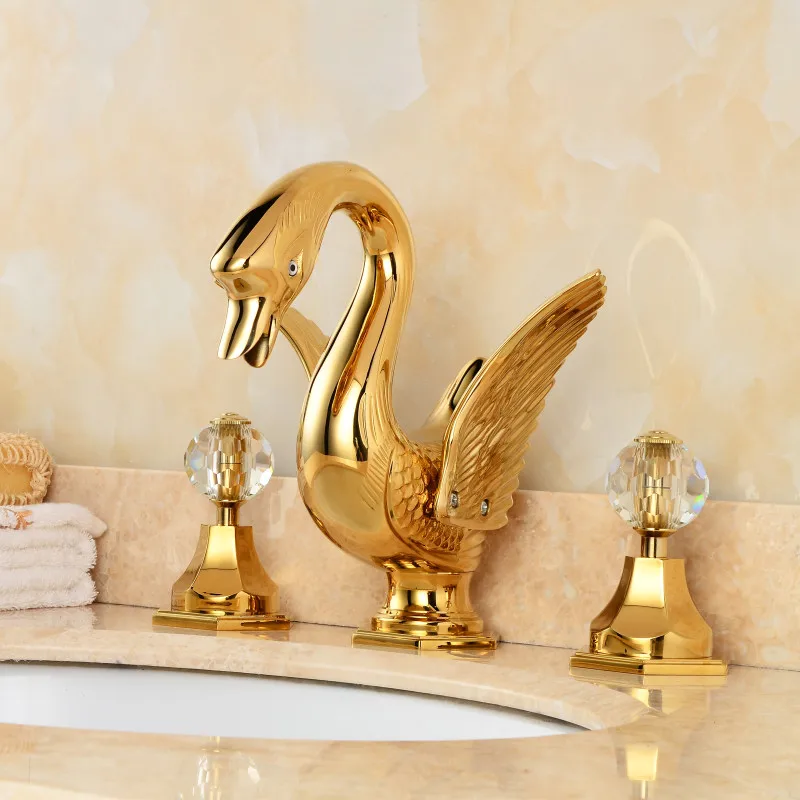 Household European American basin Three-hole faucet Hot and cold washbasin Under the counter basin Antique gold faucet