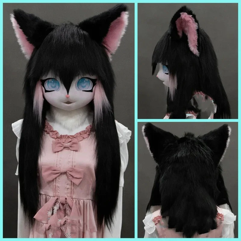 Fursuit Kigurumi headset Furry Cosplay Costume comitom doll rabbit cat animal beast Kig head base pajamas mask cosplay costume