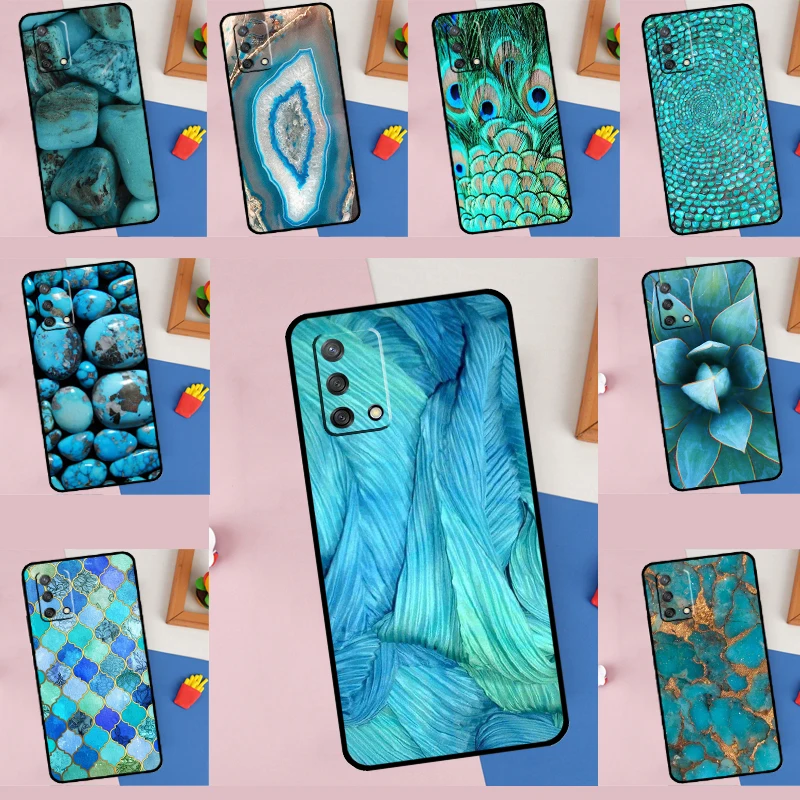 Turquoise Stone Flora Peacock Case For Oppo A38 A18 A58 A78 A98 A79 A40 A60 A80 A16 A76 A96 A15 A74 A94 A54 A77 A17 Cover