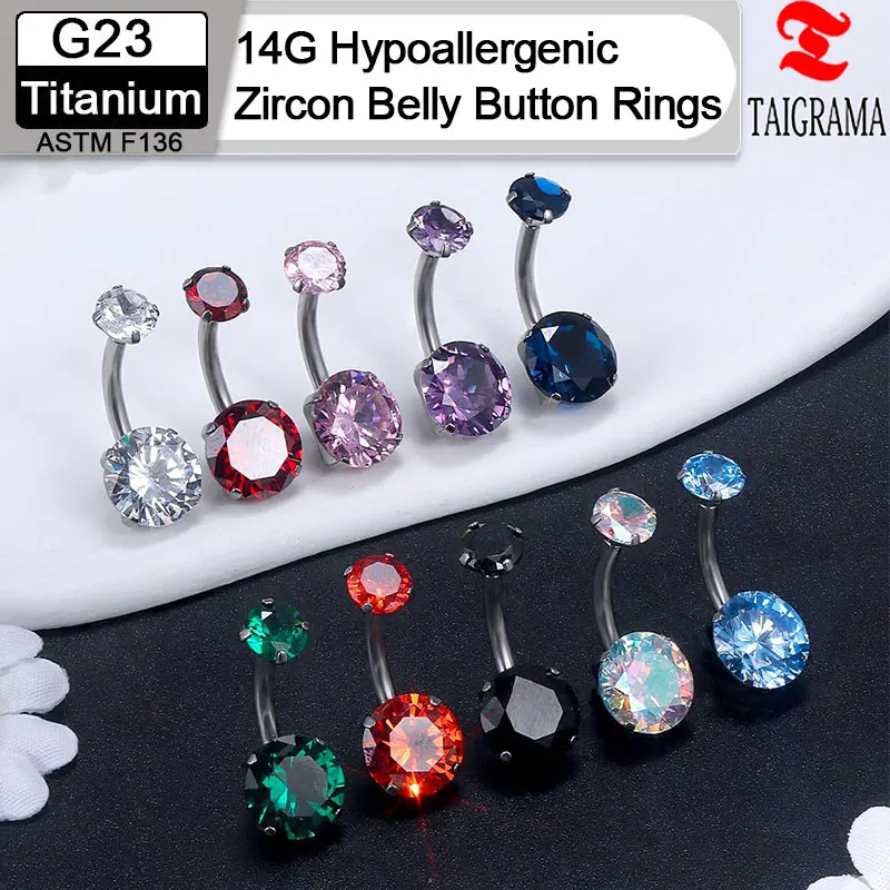 

G23 Titanium Belly Button Ring 14G Hypoallergenic Navel Piercing Ombligo for Women Multicolor Zircon Navel Piercing Ring