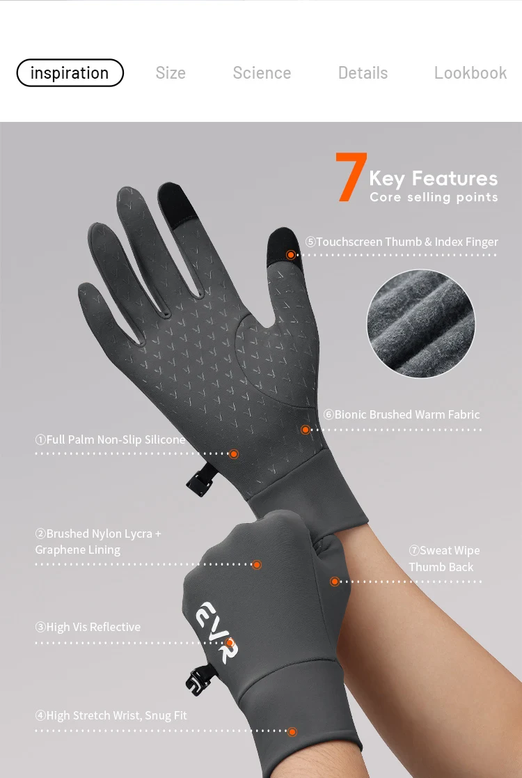 EVR Winter-Fahrradhandschuhe Touchscreen-fähig Thermo-Warm Straßen-Vollfingerhandschuhe Winddicht und Wasserdicht Fahrrad-Zubehör – Detail 3