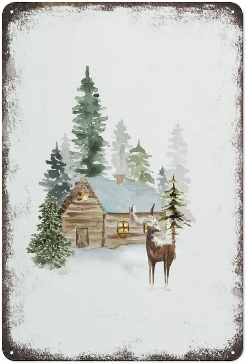 Winter Wonderland Holiday Wall Art Christmas Winter Watercolor Metal Tin Sign Plaque Poster Vintage Wall Room Gift Aluminiu s