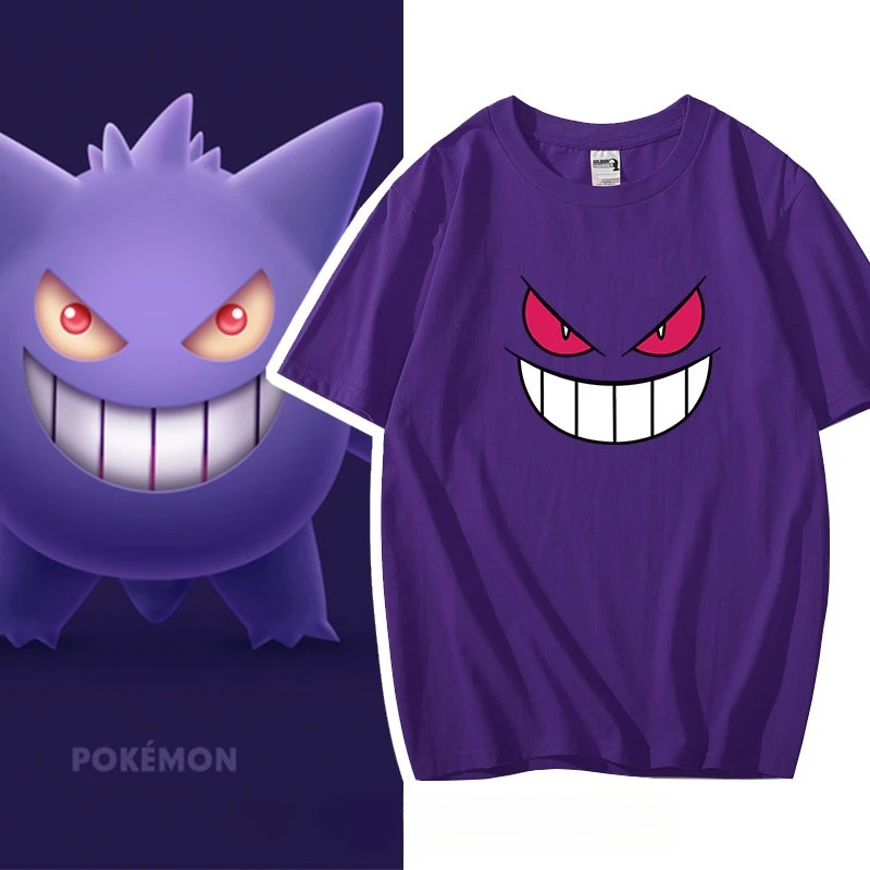 Pokémon Gengar Bedrucktes T-Shirt aus Reiner Baumwolle Herren 2026 Sommer Mode Übergroßes Street Casual Y2K Oberteil Streetwear Kleidung