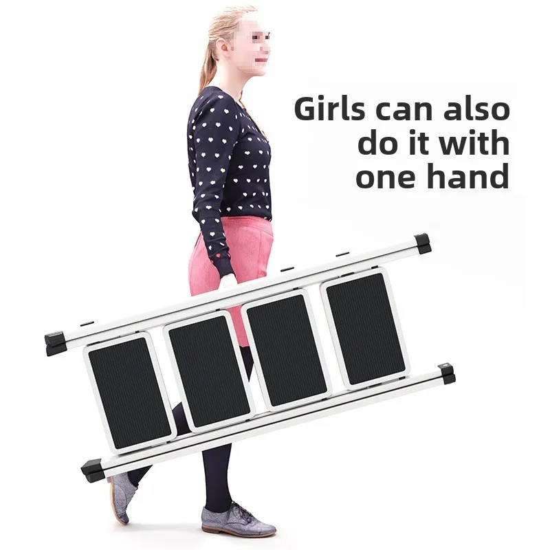 Heavy-Duty Foldable Ladder, 3–4 Step Aluminum Step Stool with Handrail, Non-Slip Wide Pedal, 500lb Capacity,Stable Safe Design image 2