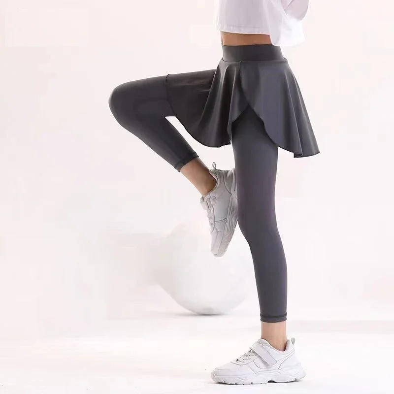 Kids Girls Yoga Skinny Pants Children Quick Drying Skirt Pants Princess Dance Clothing Teenage Girls Sporty Skirt Leggings