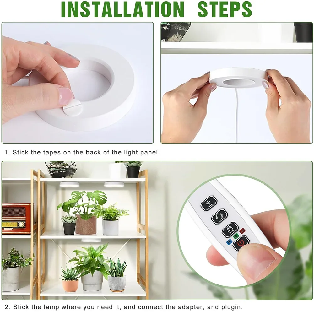 Full Spectrum LED Grow Light 10 Levels Dimmable Auto On/Off Timer Ceiling Under Cabinet Halo Plant Growing Lamp for Indoor Plant