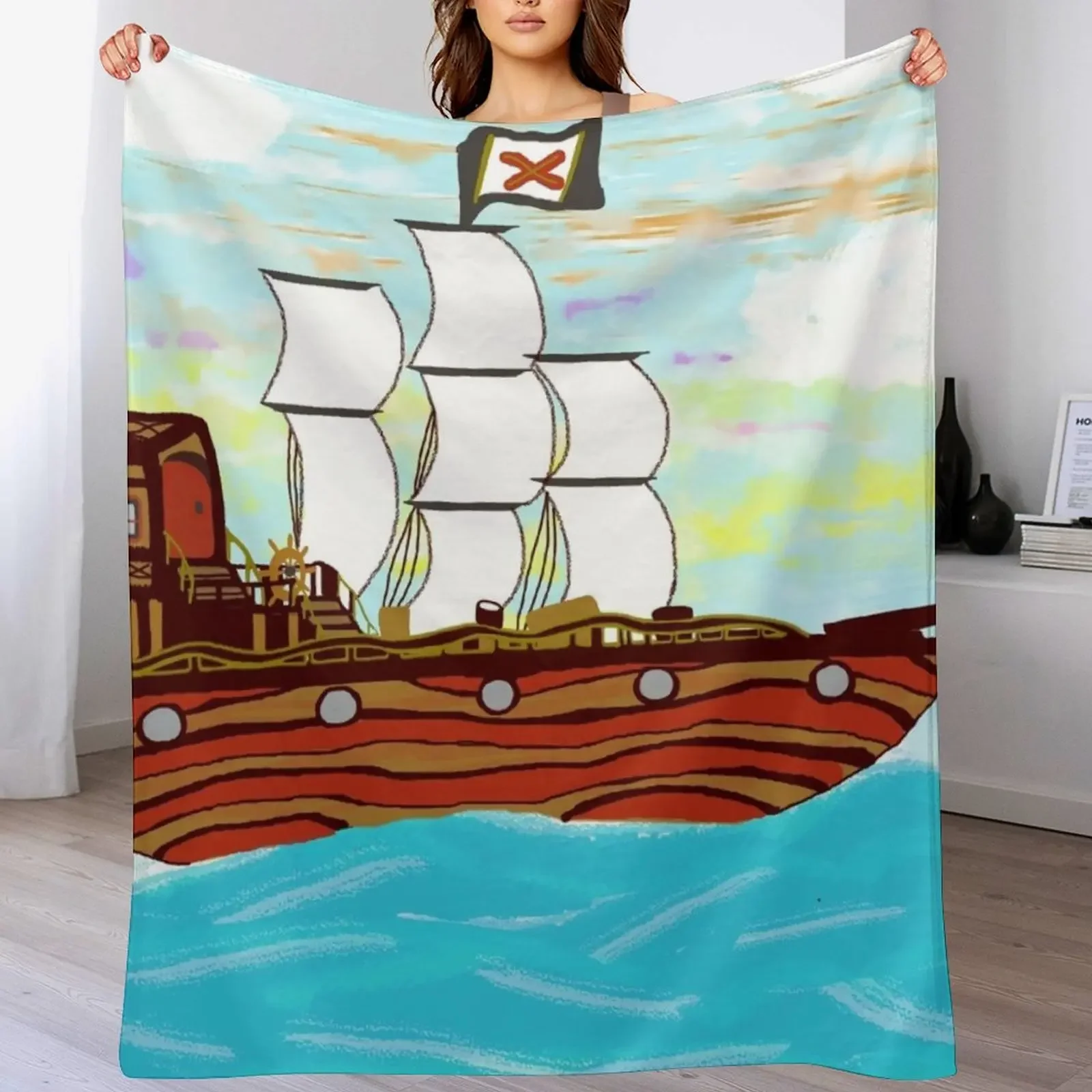 

Pirate Ship Sailing the Ocean Throw Blanket warm winter Hairy Luxury Fashion Sofas Blankets