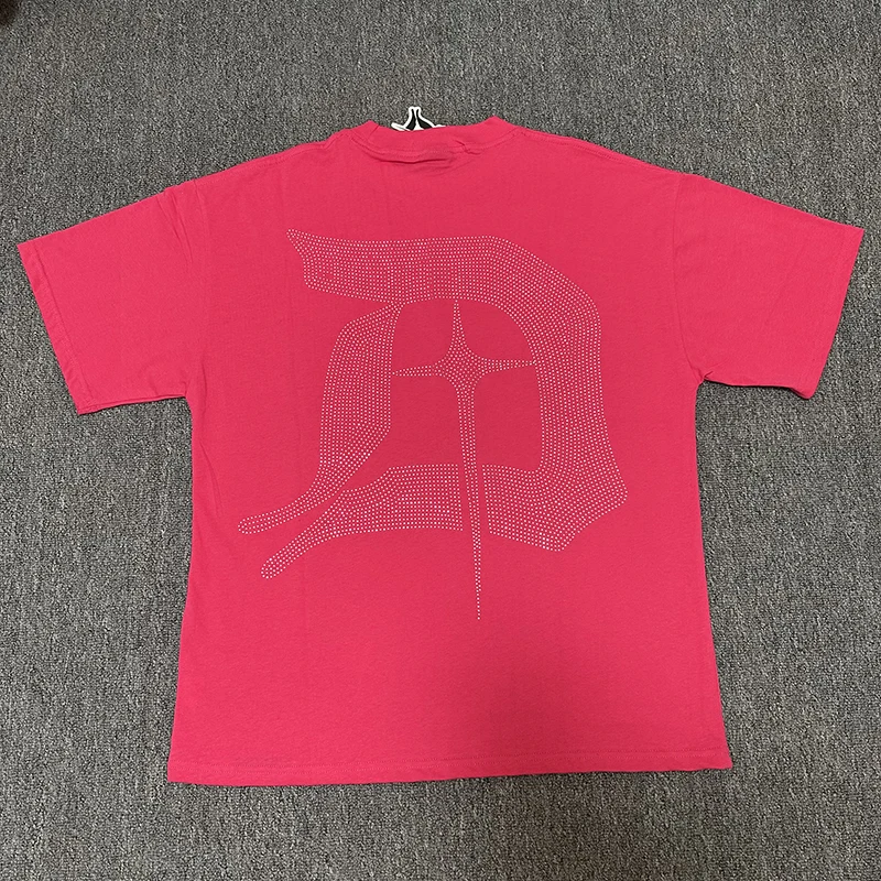High Street Trend Vintage DIGITAL T-shirt Do Old Rhinestone Short-sleeved Men's Women's Couple Letter Print Loose Top Tshirt