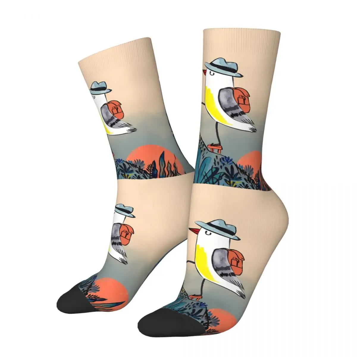 Mountain Hiker Bird At Sunrise Sock Printed Man Polyester