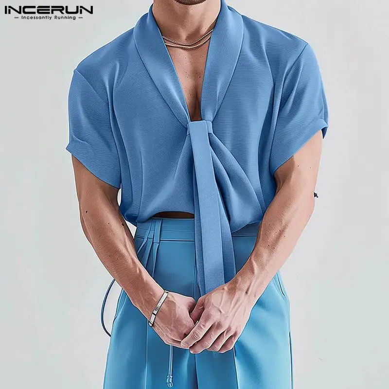 2024 Men Shirt Solid Color Lapel Short Sleeve Summer Casual Men Clothing Streetwear Fashion Leisure Male Shirts S-5XL INCERUN