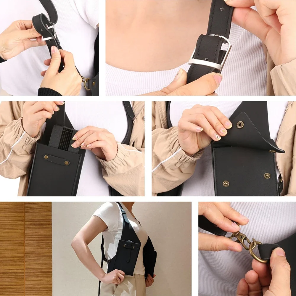 Underarm Double Shoulder Bag PU Leather Holster Wallet Adjustable Concealed Safety Armpit Bag Satchel Pocket for Cool Men Women