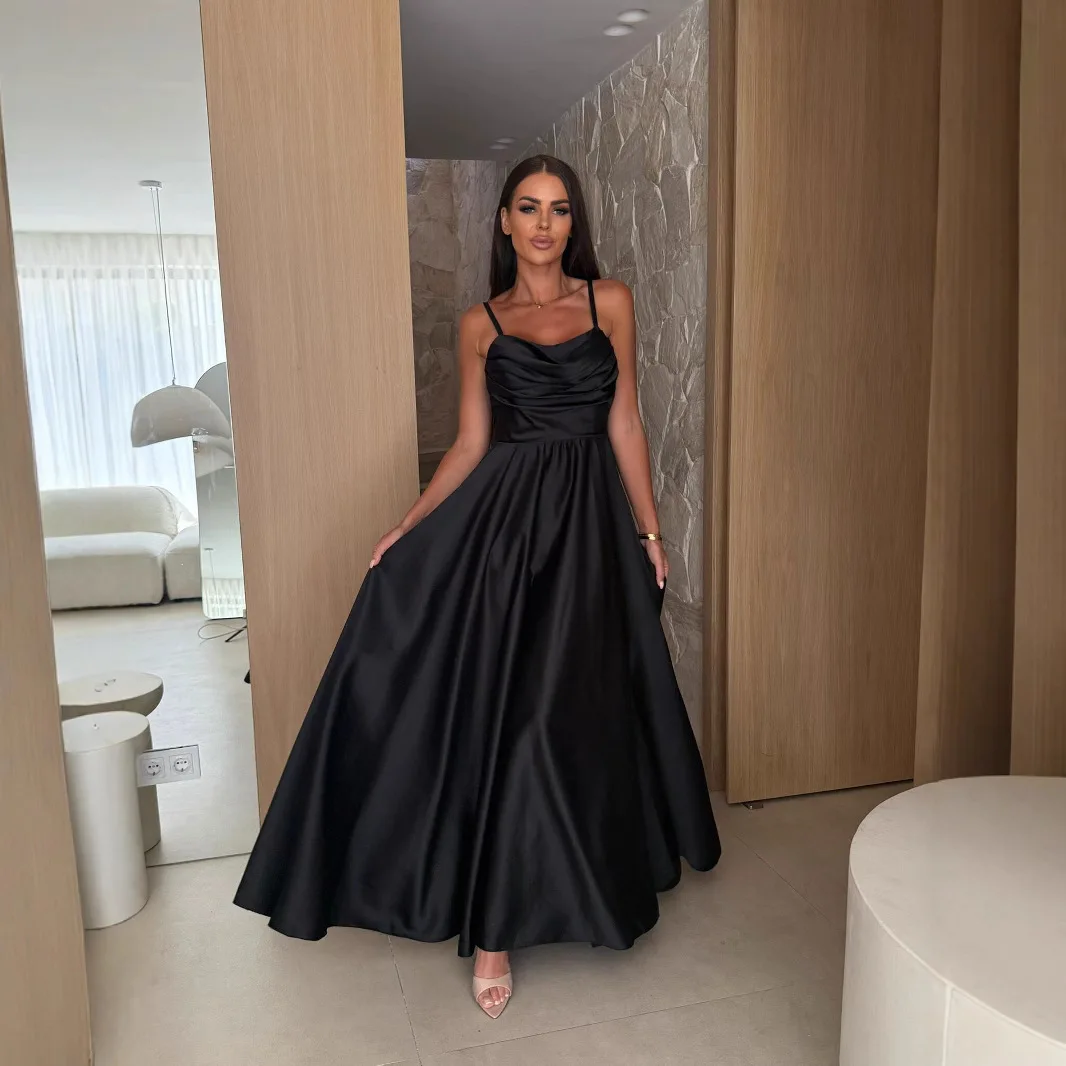 Vestido elegante de satén para mujer, Maxi vestido de playa para pierna Sexy con abertura lateral, correas ajustables, vestido de fiesta de noche, vestidos de dama de honor baratos