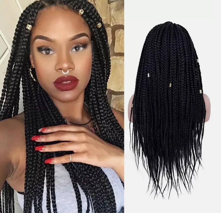 Box Braided Wigs for Black Women Box Braids Lace Front Wigs Synthetic Crochet