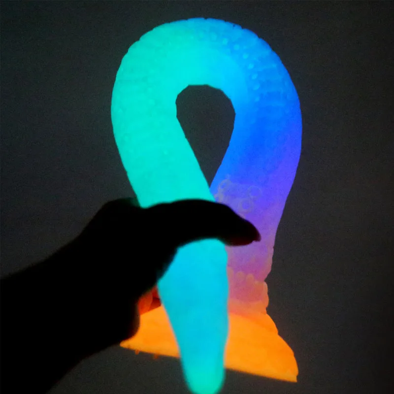 Super Long Luminous Plug Anal Dildo Colourful Glowin Dragon Dildos Soft Buttplug with Suction Cup Butt Plug Sex Toys For Women