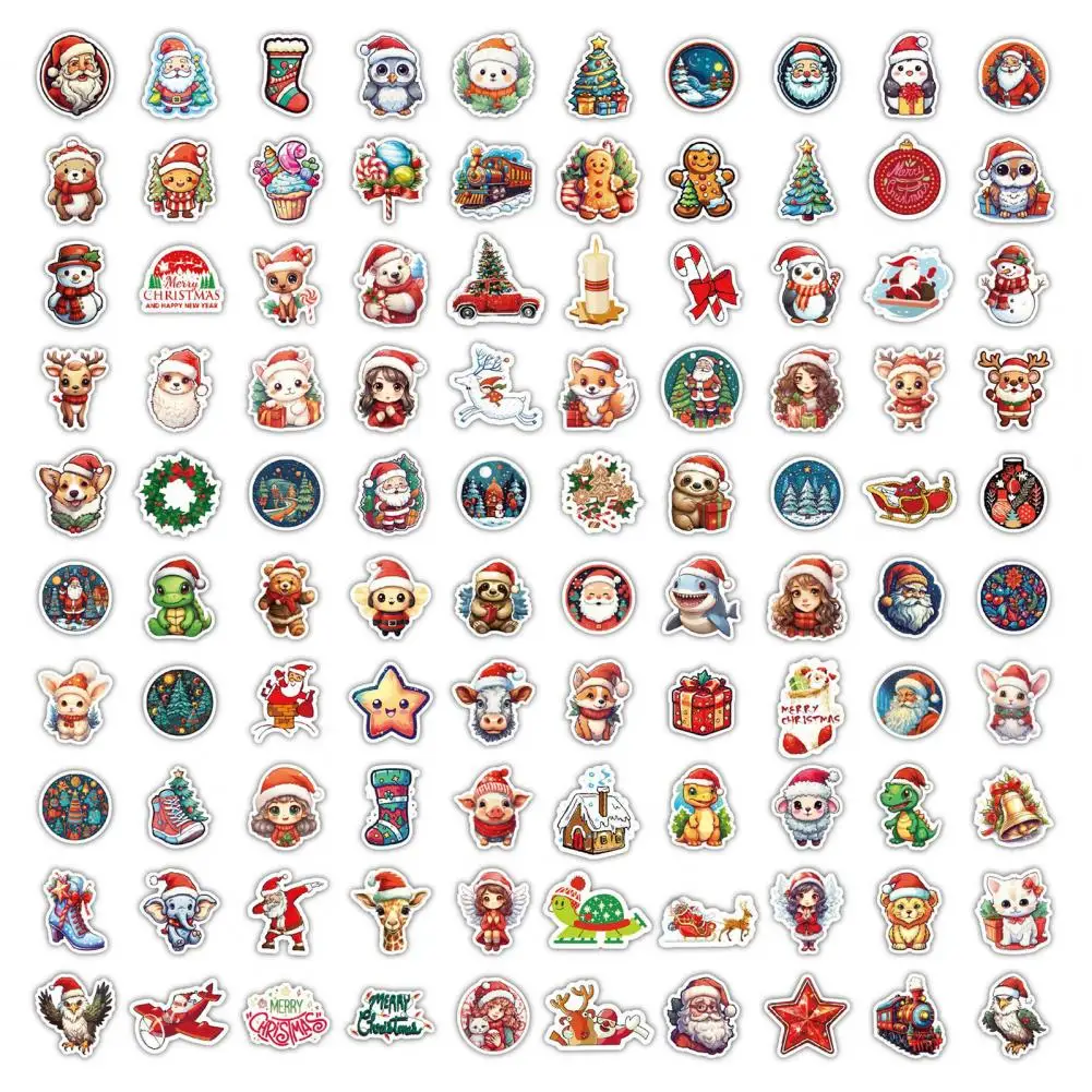 Pegatinas de dibujos animados para teléfono móvil, pegatinas con temática navideña, impermeables, extraíbles, Pvc, 100 piezas