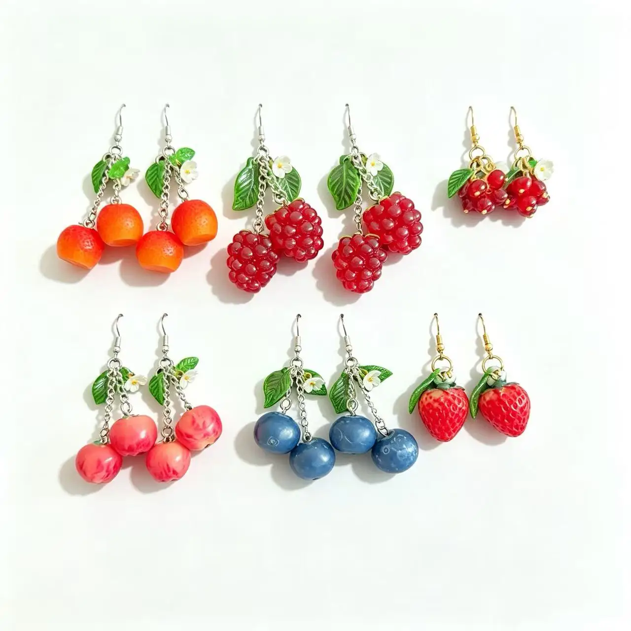 Mixed Fruit Dangle Earrings Peach Strawberry Blueberry Raspberry Orange Bead Drop Earrings Cute Sweet Women Jewelry Gift
