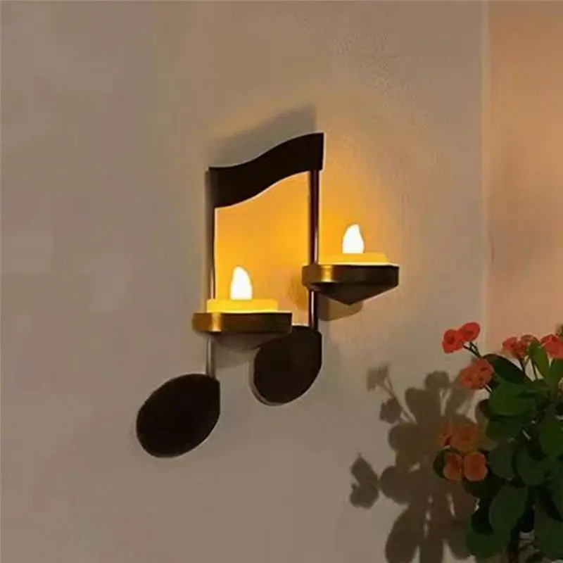 DT19-C-Candle Holder Wall-Mounted,Creative Handmade Metal Musical Note Key Shape,Tea Light Display Stand Home Decor Durable