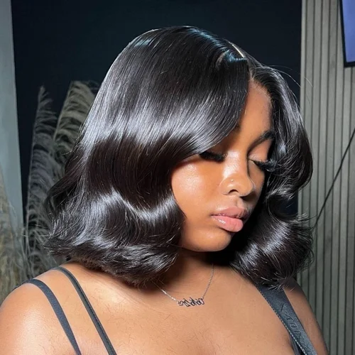 Pelucas de cabello humano de 10 pulgadas, peluca Bob 13x4, peluca corta ondulada de encaje HD, pelucas frontales de encaje con cierre 4x4, peluca negra Natural ondulada de cuerpo suelto