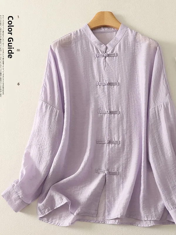 

Новый китайский льняной топ с воротником-стойкой и пуговицами в национальном стиле Long Sve irt, женский осенний топ в стиле ретро с воротником-стойкой и пуговицами