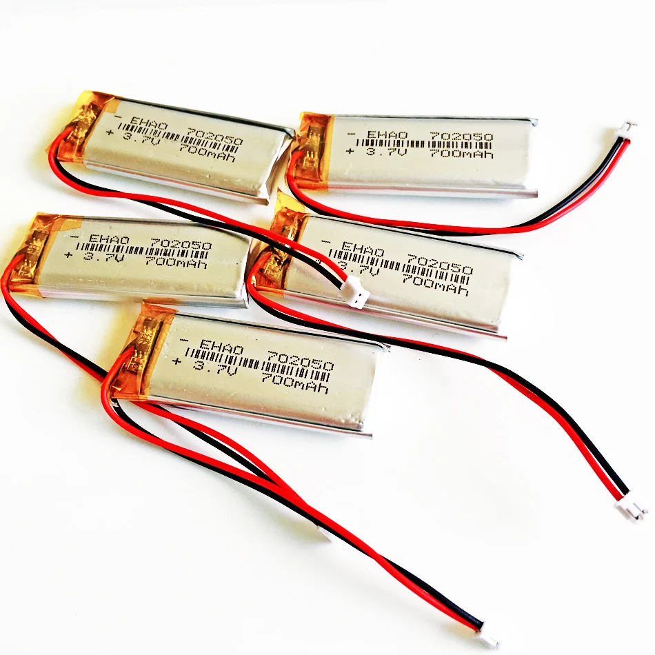 5 PCS 3.7V 700mAh Lithium Polymer Rechargeable Lipo Pattery + JST ZH 1.5mm 2pin For MP3 GPS DVD Bluetooth Recorder Camera 702050