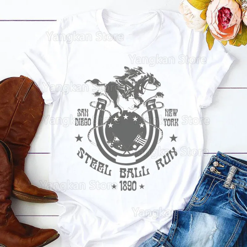 STEEL BALL RUN Short Sleeve Round Neck Slight Stretch T-Shirt White Gyro Zeppeli Joestar T Shirt Graphic Tees Unisex Tops Tshirt
