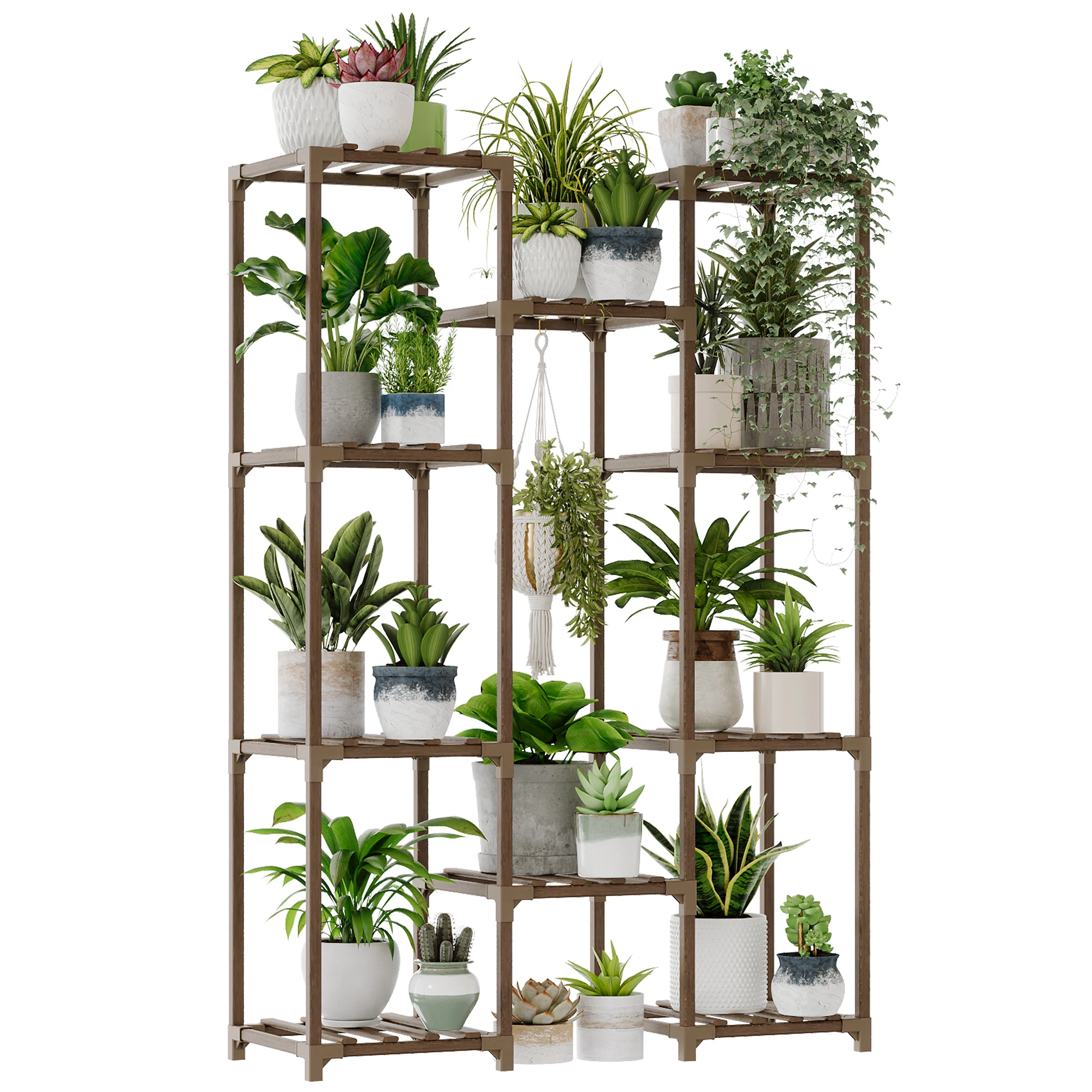 Bamworld Étagère à plantes, support à fleurs, échelle pour plantes hautes, support à fleurs d'extérieur, étagère à plantes, terrasse, balcon, décoration de jardin, marron