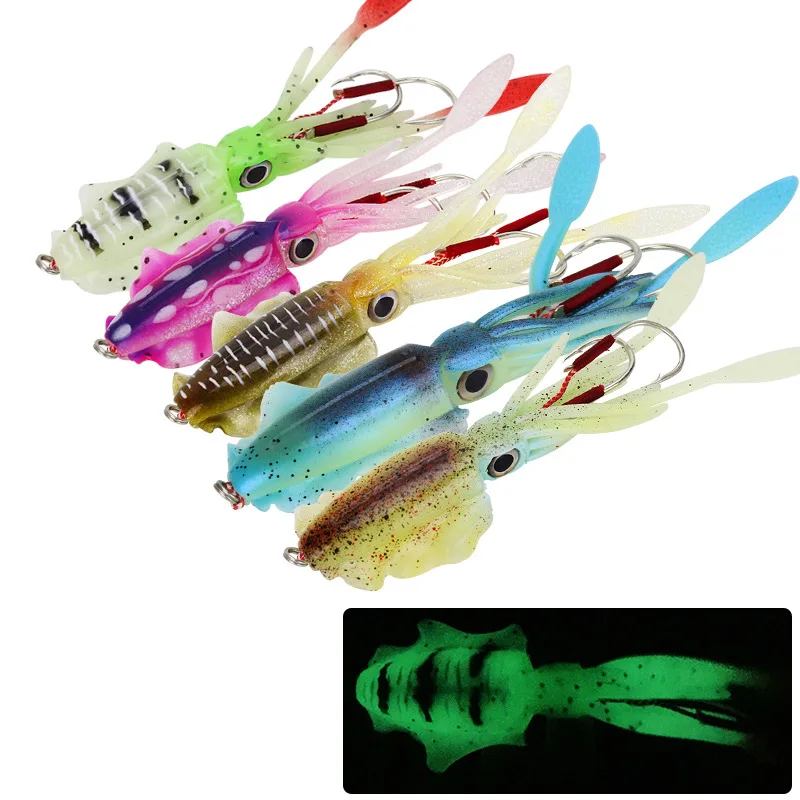 

60g Soft Squid Lure Squid Trap Fishing Lures Soft Luminous Octopus Soft Artificial Rigged Squid Jig Wobbler Bait