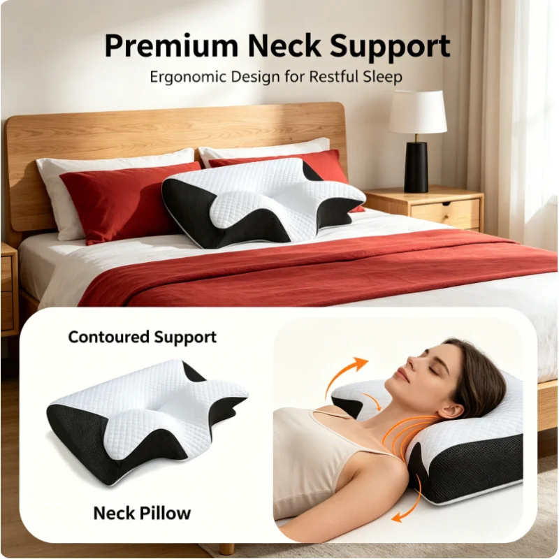 Almohada Cervical Ortopédica en Forma de Mariposa, Espuma Viscoelástica de Rebote Lento, Almohada Ergonómica para Dormir, Alivio del Dolor de Cuello