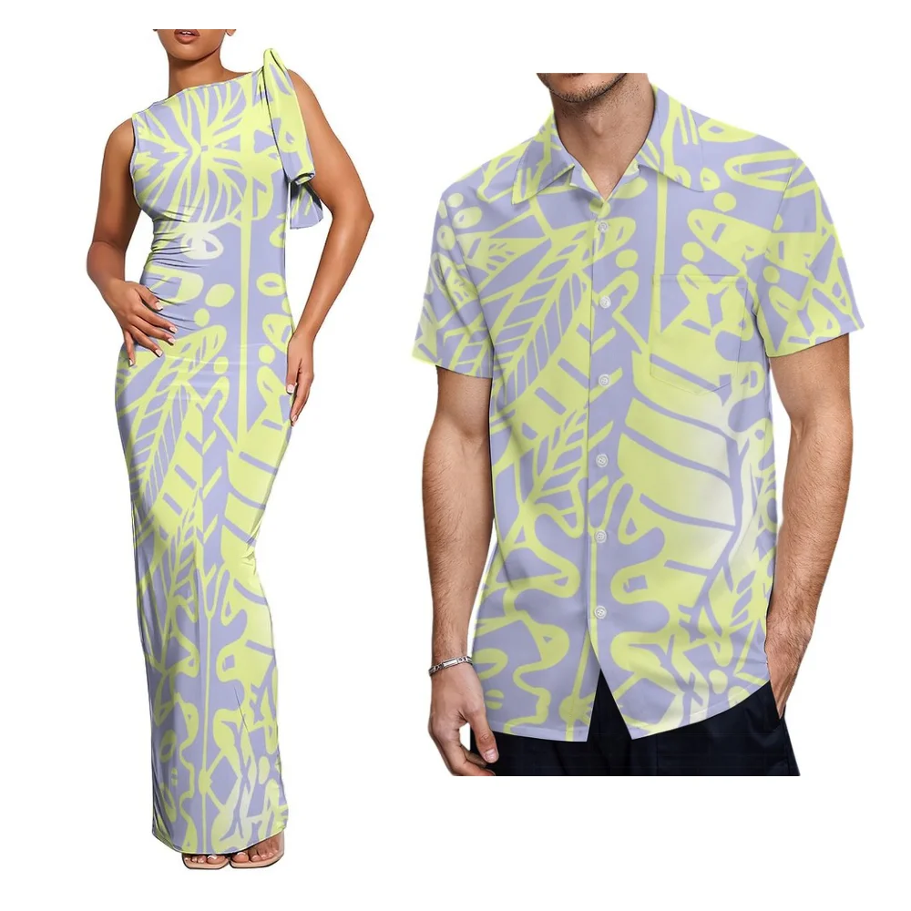 Conjunto de pareja de talla grande estilo isla para mujer, Media Vestido de manga, falda de pastel de moda para hombre, camisa de talla grande, Isla del Pacific personalizada