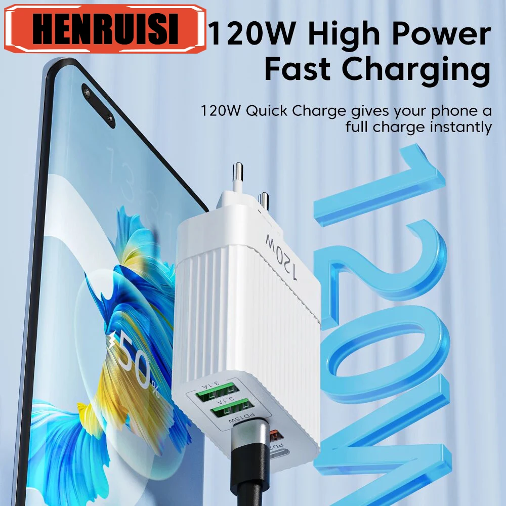 

5 Ports USB Charger QC 3.0 Type C PD Fast Charging For iPhone16 15 14 Samsung Huawei Xiaomi Mobile Phone EU/US Plug Wall Charger