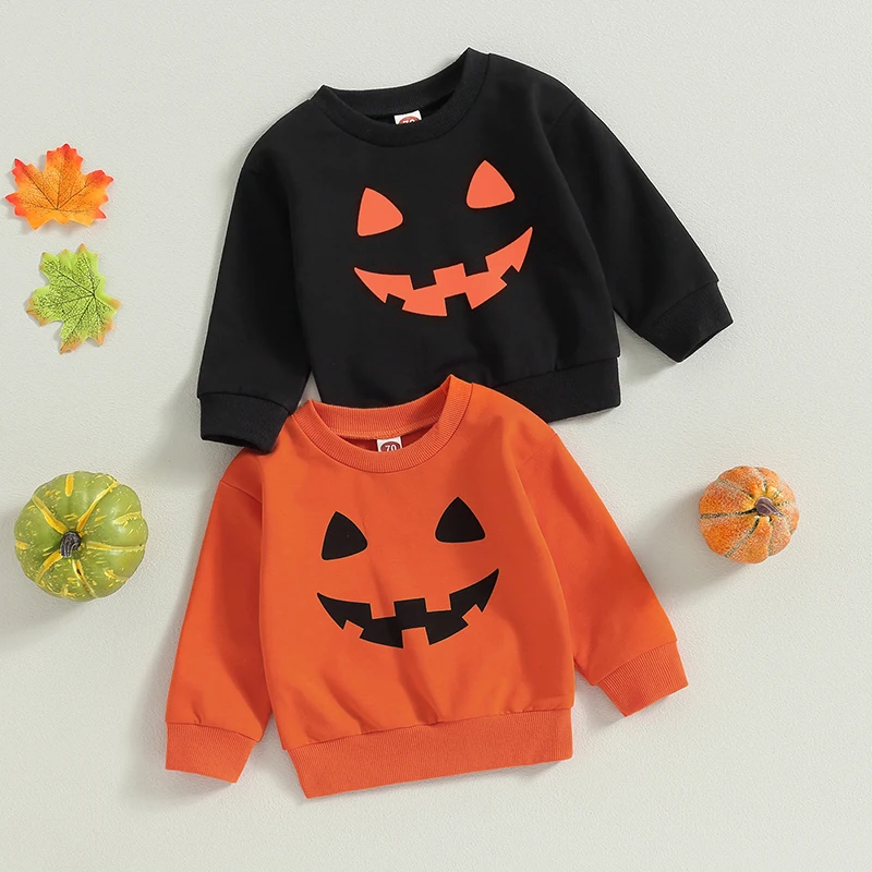 Newborn Baby\'s Clothes Halloween Sweatshirts Girls Toddler Long Sleeve Crewneck Pumpkin Print Pullover Tops Children\'s Clothing