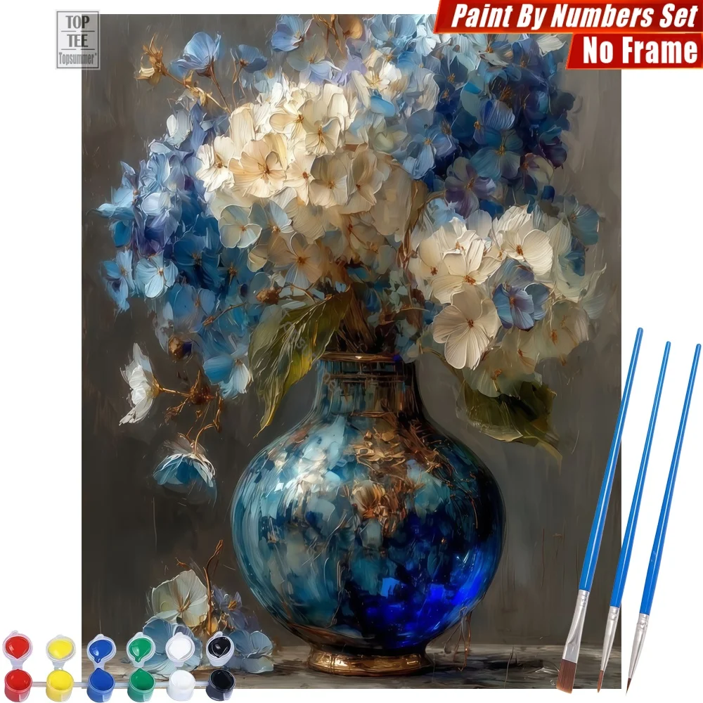 

blue white vase DIY Digital Oil Paint Kit - vase flowers elegant Home Bedroom Decor Teacher'S Day Gift For Teacher