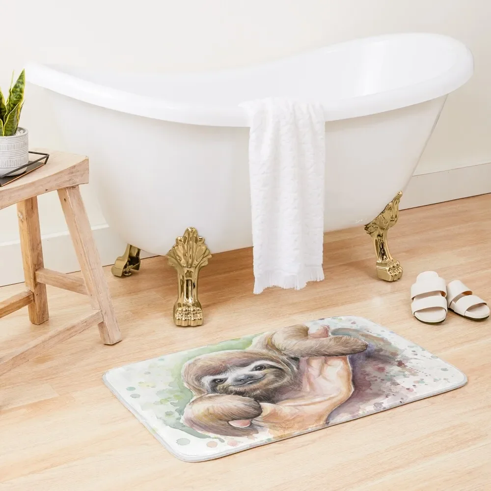 

Baby Sloth Watercolor Painting, Cute Baby Animals Print Bath Mat Accessories For Shower And Services Toilet Rug Mat