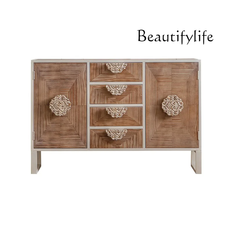 

American Retro Dining Room Furniture Storage Cabinet Carved Hotel Large Capacity Storage Sideboard Cabinet