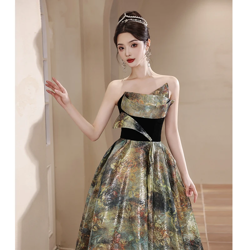 Luxury Strapless Ball Gown Satin Prom Dresses Elgant Floor-Length Women Formal Special Occasion Dressess Long