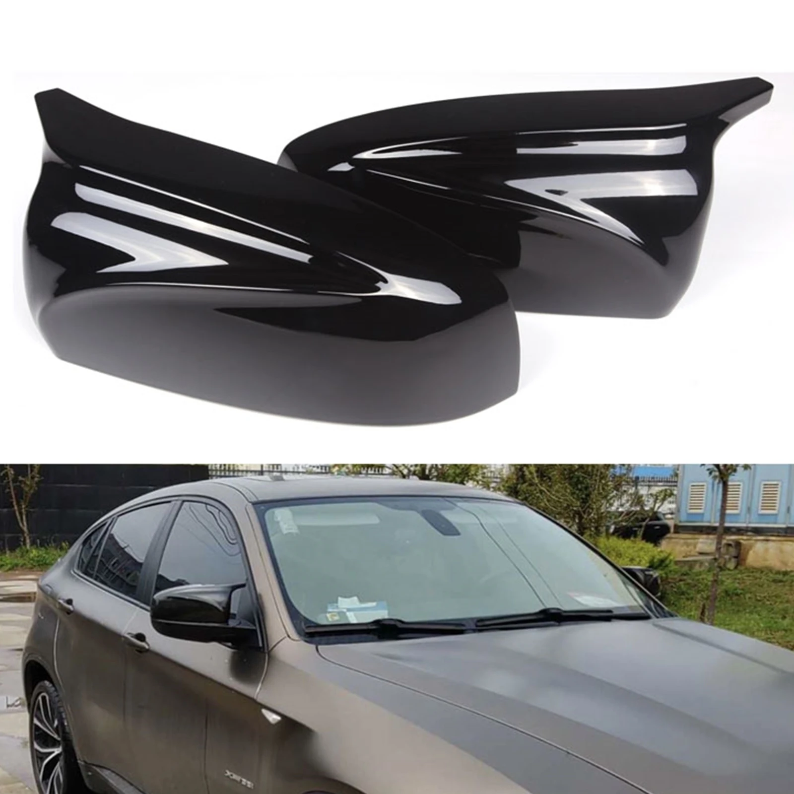 

Gloss Black Mirror Cover For BMW X5 X6 E70 E71 E72 2007-2013 LHD Exterior Rearview Replacement Rear View Case Reverse Caps Shell