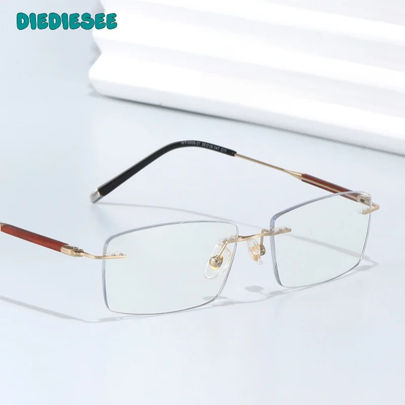 

DIEDIESEE Anti Blue Light Pure Titanium Frameless Glasses Frame Men's Redwood Legs Optical Prescription Glasses Frame WT0005-21