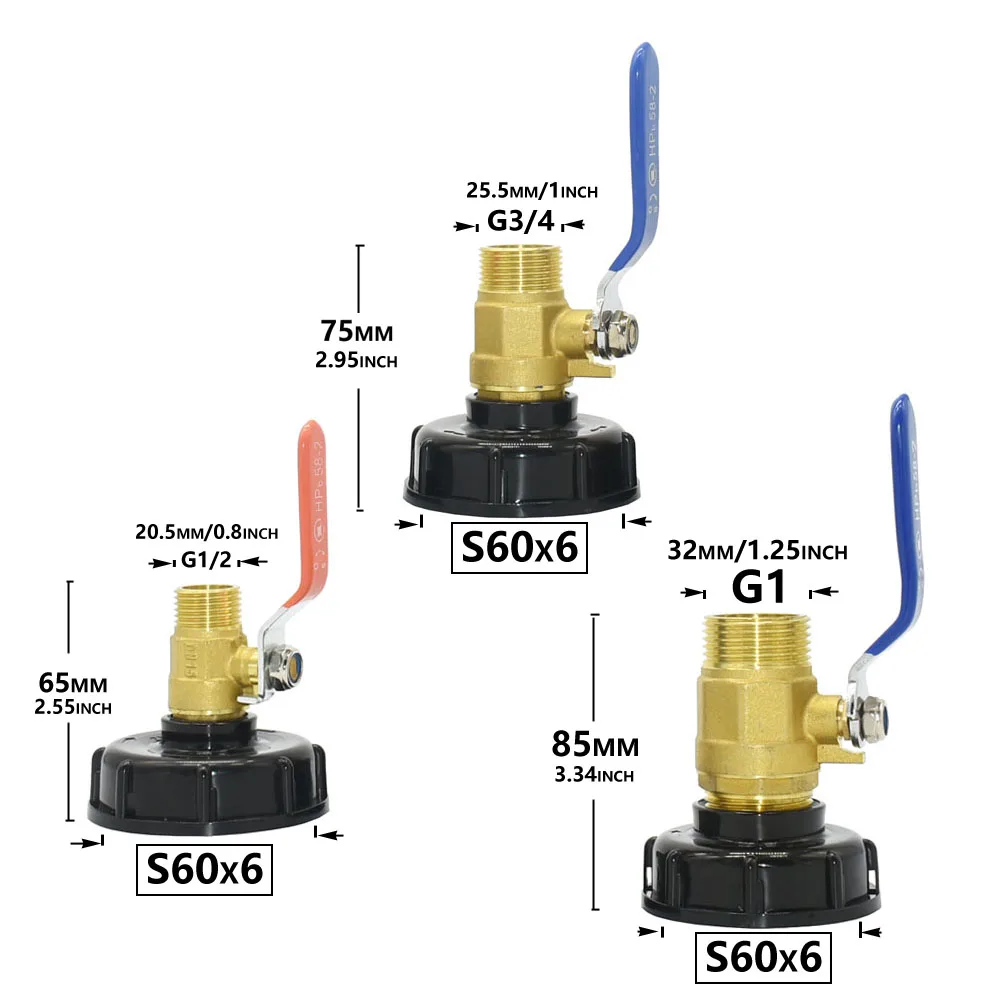 스레드 IBC 탱크 수도꼭지 어댑터 니플, 정원 호스, 빠른 연결 합금 탱크 밸브, S60 x1, 2 3/4, 1 인치