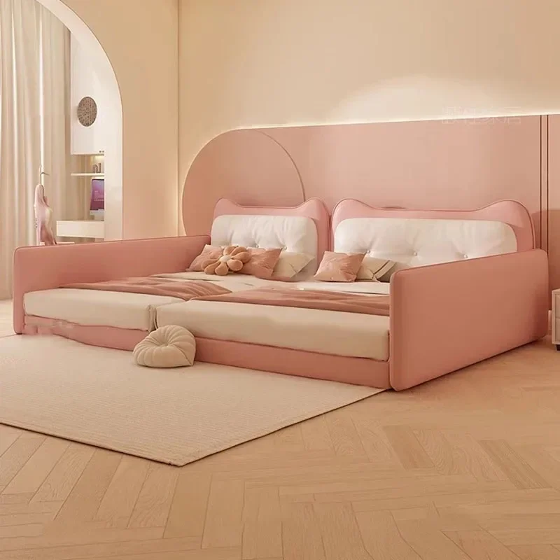 

-Nordic Designer Tatami Guardrails Children Toddler Pink Princess Mother Vintage Bed Apartment Letto Matrimoniale Home Furnitur