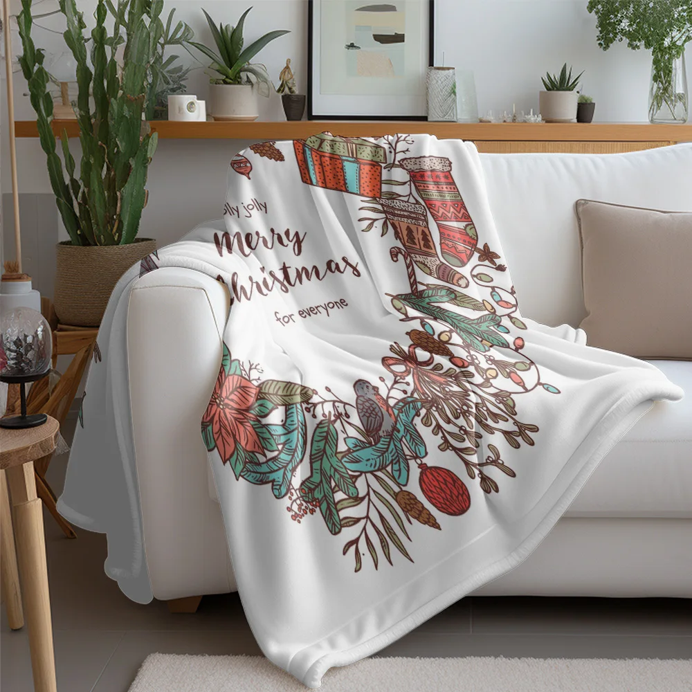 TU Christmas Throw Blanket Merry Christmas Cozy Farmhouse Holiday Decor Reversible Festive Winter Quilt Gift Home Decor